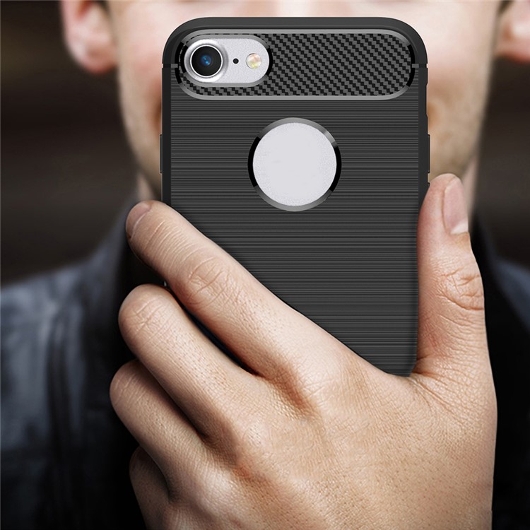 Rugged Armor Brushed TPU Back Case with Carbon Fiber Decorated for iPhone 8 / 7 - Black-8