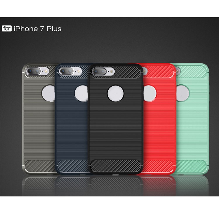 Brushed TPU Rugged Armor Case with Carbon Fiber Decorated for iPhone 7 Plus - Dark Blue-2