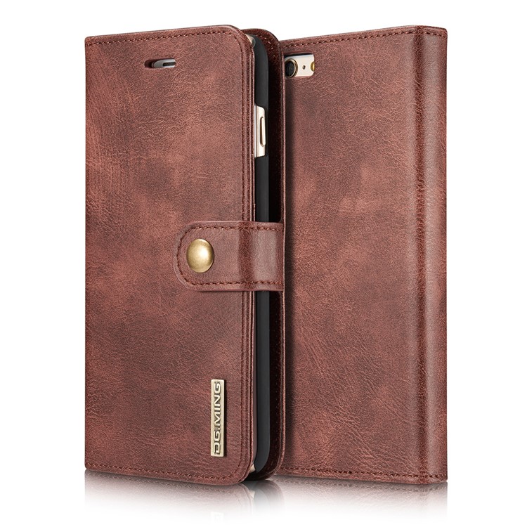 DG.MING para iPhone 6s 6 Bolsa de couro dividida + Estojo de caixa removível do PC - Vermelho-1