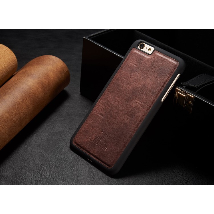 DG.MING para iPhone 6s 6 Bolsa de couro dividida + Estojo de caixa removível do PC - Vermelho-11