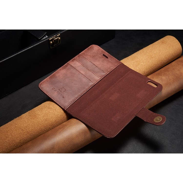 DG.MING para iPhone 6s 6 Bolsa de couro dividida + Estojo de caixa removível do PC - Vermelho-12