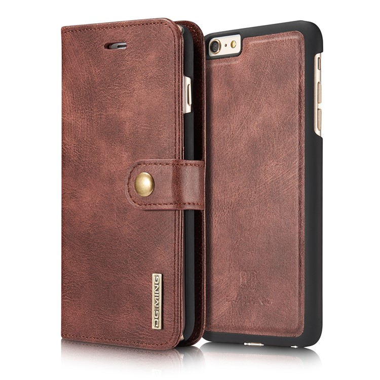 DG.MING para iPhone 6s 6 Bolsa de couro dividida + Estojo de caixa removível do PC - Vermelho-2