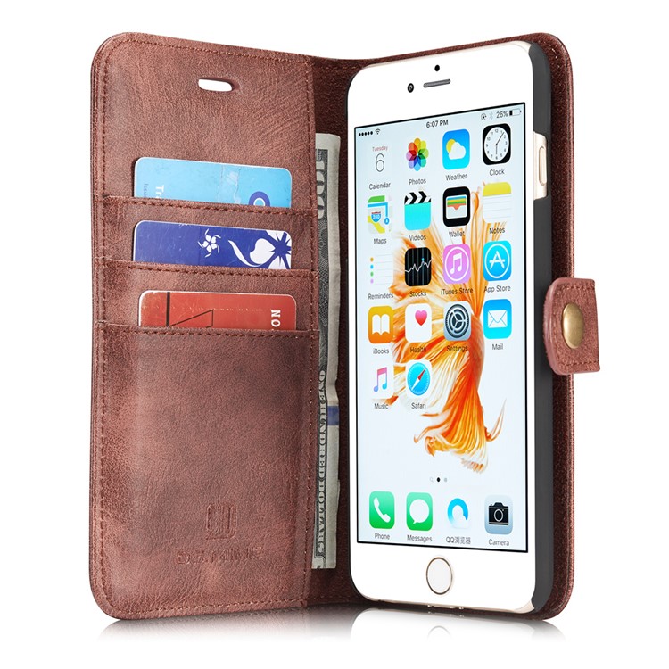 DG.MING para iPhone 6s 6 Bolsa de couro dividida + Estojo de caixa removível do PC - Vermelho-6