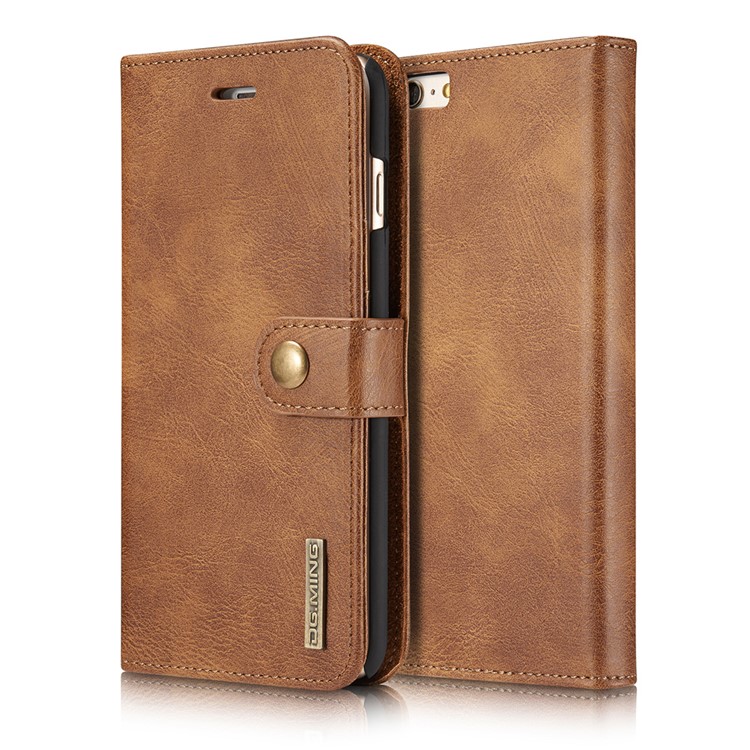 DG.MING Scratch-resistant Split Leather Wallet + Detachable Hard PC Back Phone Shell for iPhone 6s/6 4.7inch - Brown