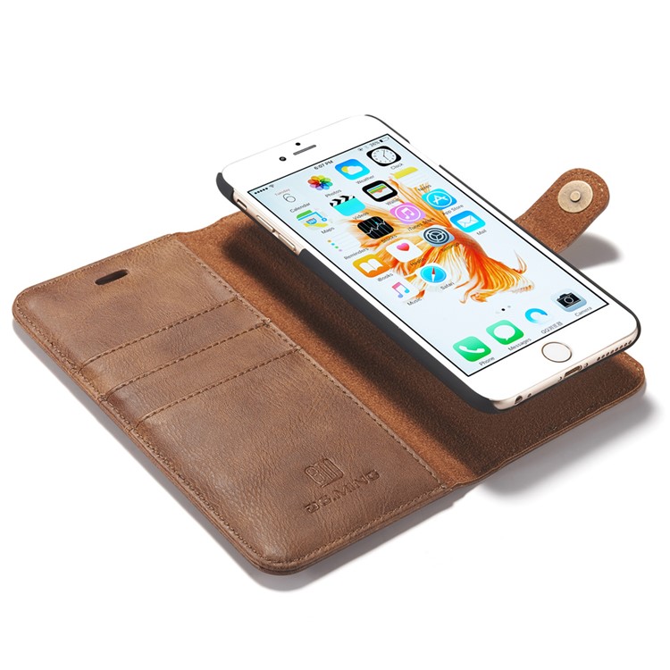 DG.MING 2-dentro-1 Bolsa de couro em couro dividida para iPhone 6s 6 4.7 polegadas-Castanho-10