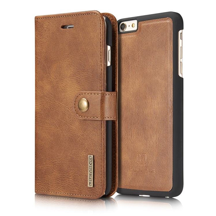 DG.MING 2-dentro-1 Bolsa de couro em couro dividida para iPhone 6s 6 4.7 polegadas-Castanho-2