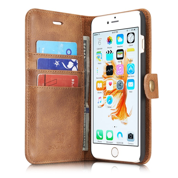 DG.MING 2-dentro-1 Bolsa de couro em couro dividida para iPhone 6s 6 4.7 polegadas-Castanho-6