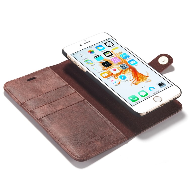 DG.MING 2-dentro-1 Bolsa de couro em couro dividida para iPhone 6s 6 4.7 polegadas-Castanho-9