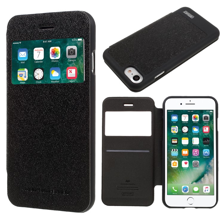 MERCURY GOOSPERY View Window Leather Flip Case for iPhone 7 4.7 with Card Slot - Black-1