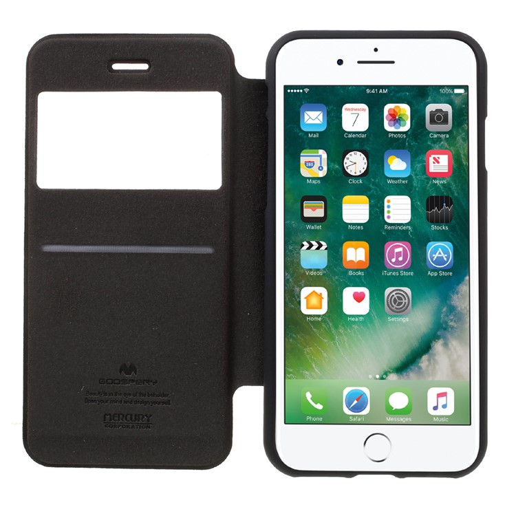 MERCURY GOOSPERY View Window Leather Flip Case for iPhone 7 4.7 with Card Slot - Black-5