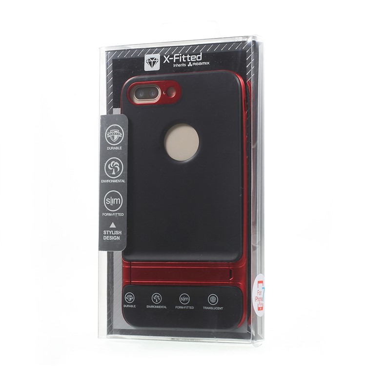 X-FITTED for iPhone 7 Plus Armor Hybrid TPU + Plating PC Protective Case with kickstand - Red-10