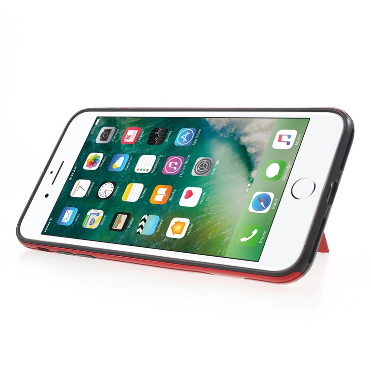 X-FITTED for iPhone 7 Plus Armor Hybrid TPU + Plating PC Protective Case with kickstand - Red-4