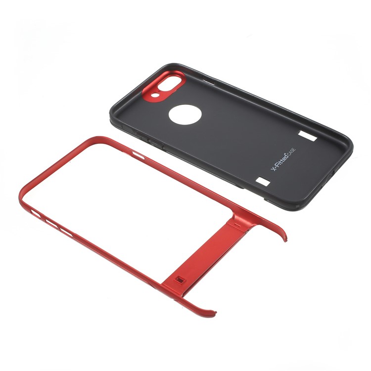 X-FITTED for iPhone 7 Plus Armor Hybrid TPU + Plating PC Protective Case with kickstand - Red-9