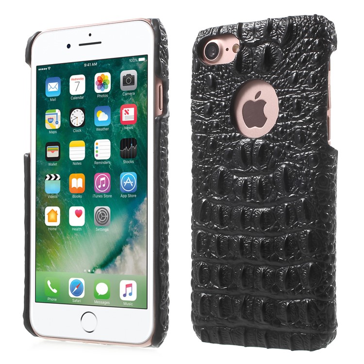 X-FITTED Crocodile Genuine Leather Coated PC Back Case for iPhone 7 4.7 - Black-1