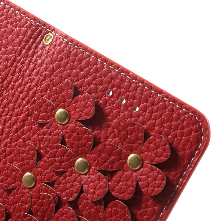 X-FITTED 3D Flowers Wallet Genuine Leather Case for iPhone 7 4.7 Inch - Red-6