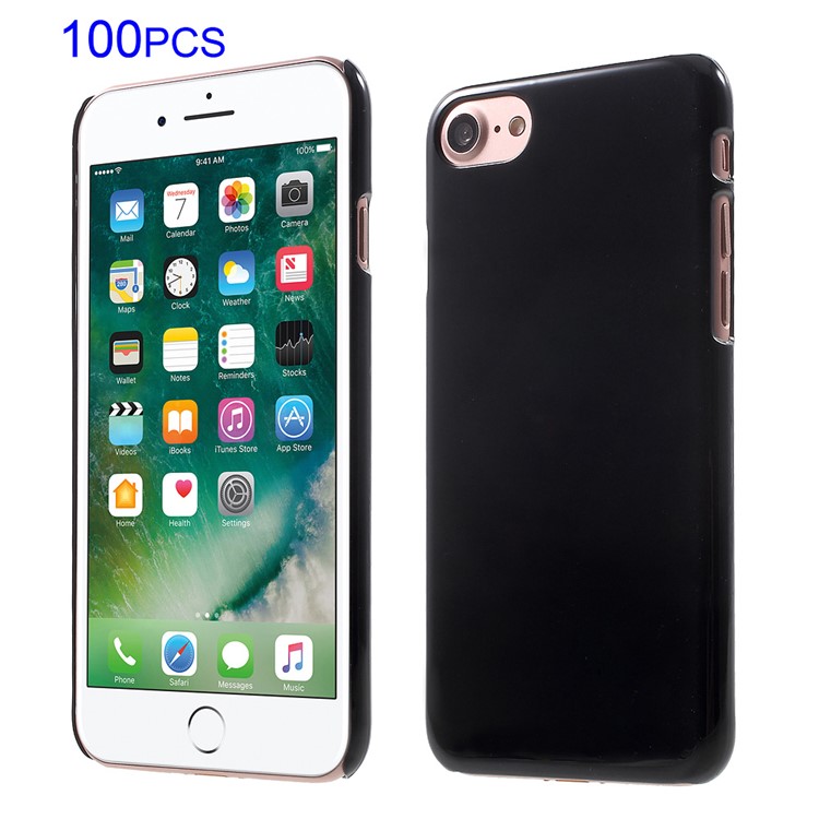 100Pcs/Lot Glossy PC Hard Mobile Phone Case for Apple iPhone 7 4.7 inch (2016) - Black-1