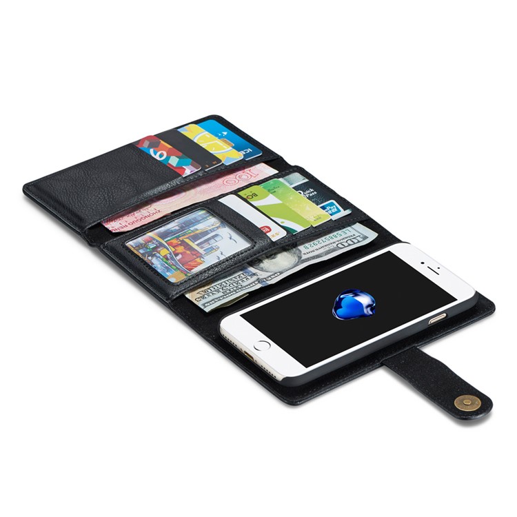 DG. MING Para La Billetera De Múltiples Ranuras De Cuero Dividida De Iphone 7 + Funda Extraíble Para PC - Negro-4