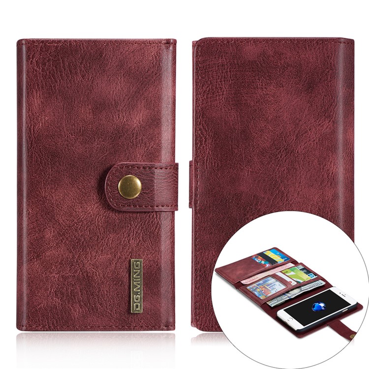 dg. MING para iPhone 7 Múltiples 12 ranuras para tarjetas Cartera de cuero dividida + PC cubierta - rojo-1