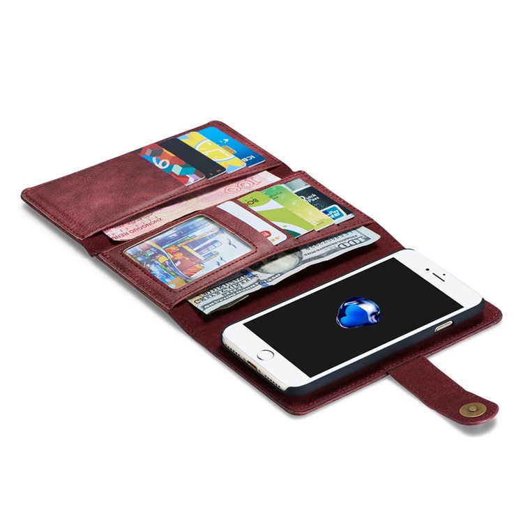 dg. MING para iPhone 7 Múltiples 12 ranuras para tarjetas Cartera de cuero dividida + PC cubierta - rojo-4