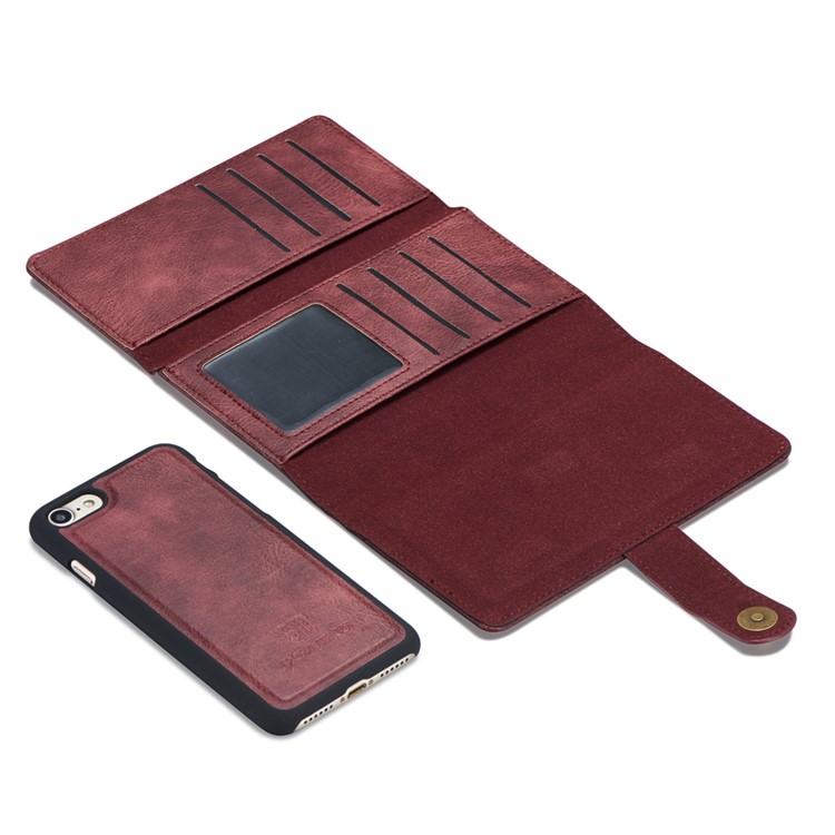 dg. MING para iPhone 7 Múltiples 12 ranuras para tarjetas Cartera de cuero dividida + PC cubierta - rojo-5