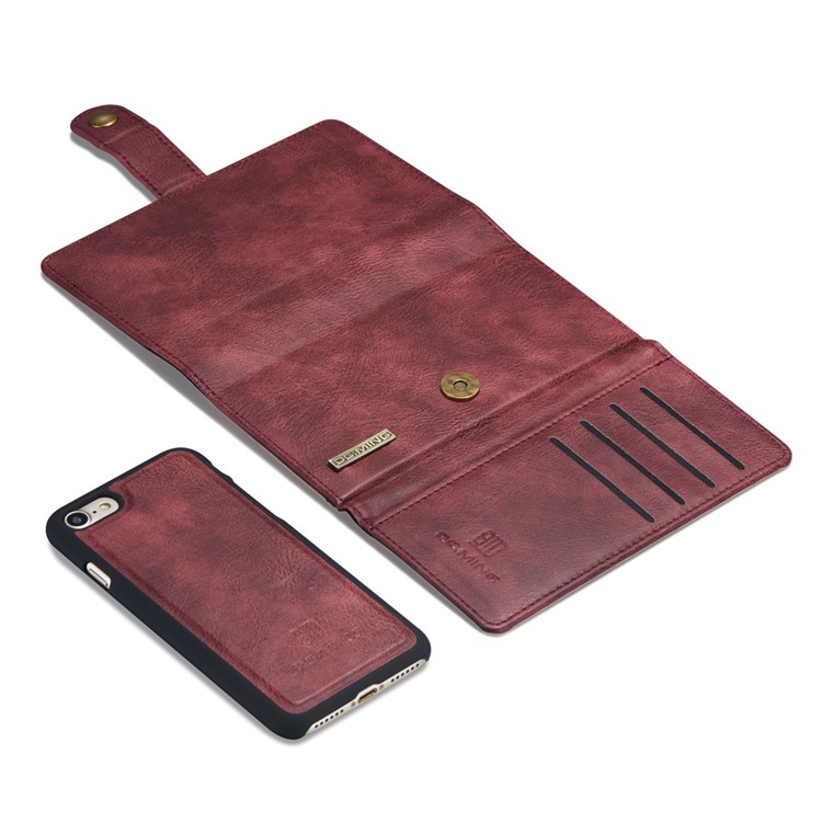 dg. MING para iPhone 7 Múltiples 12 ranuras para tarjetas Cartera de cuero dividida + PC cubierta - rojo-6
