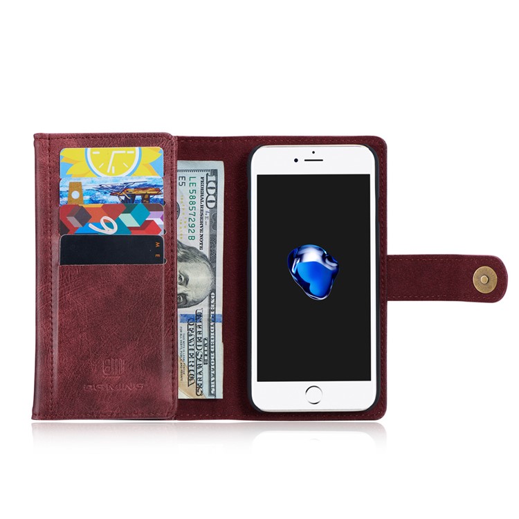 dg. MING para iPhone 7 Múltiples 12 ranuras para tarjetas Cartera de cuero dividida + PC cubierta - rojo-7