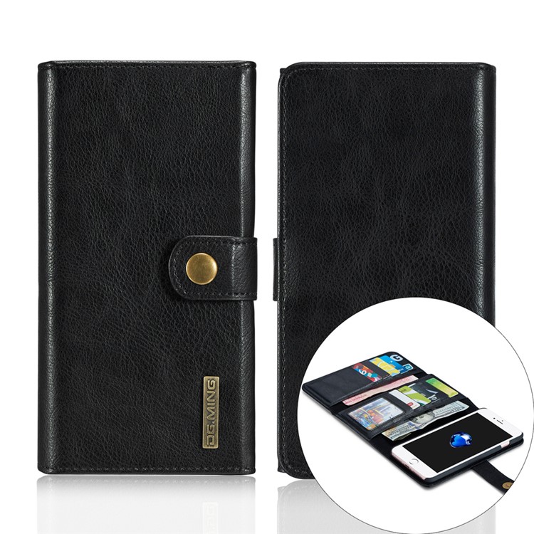 DG.MING Split couro carteira de vários slots + caso de PC removível para iPhone 7 Plus - preto-1