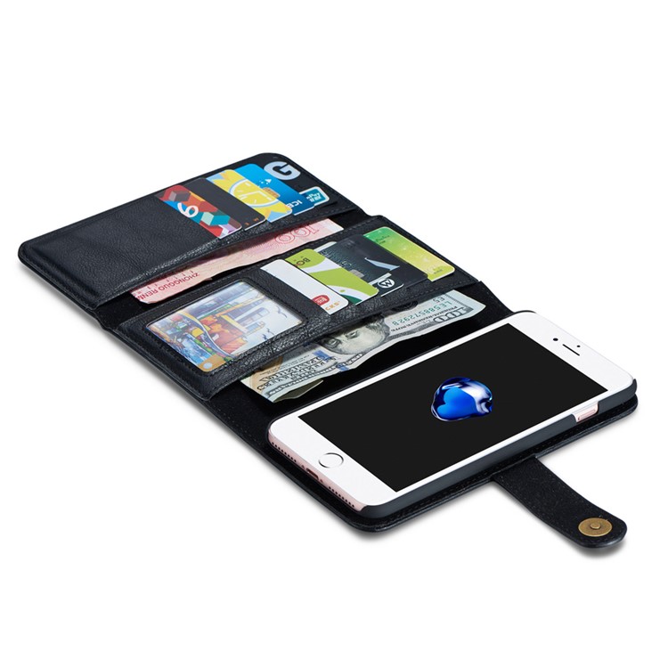 DG.MING Split couro carteira de vários slots + caso de PC removível para iPhone 7 Plus - preto-4