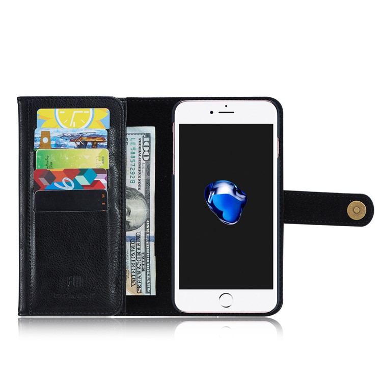 DG.MING Split couro carteira de vários slots + caso de PC removível para iPhone 7 Plus - preto-7
