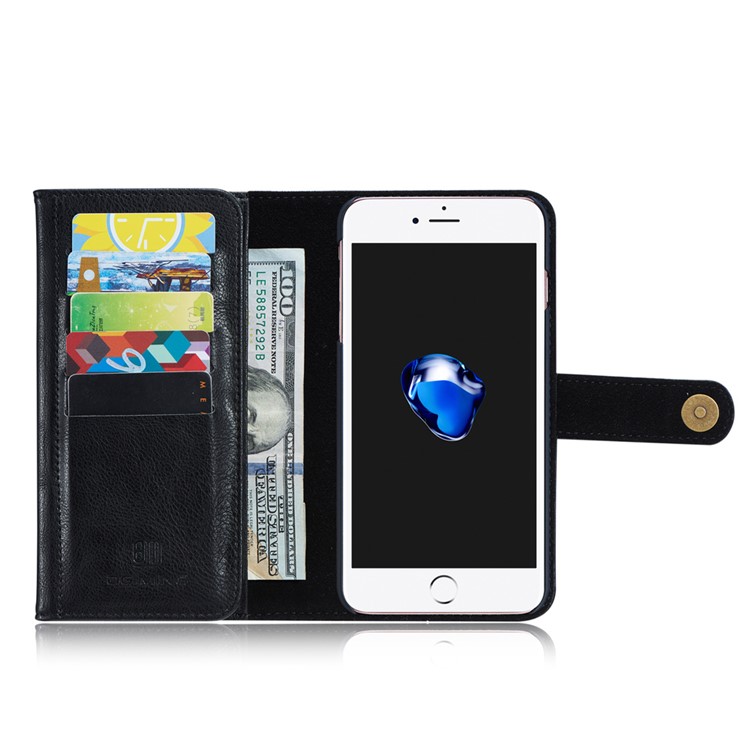 Dg.. Ming Split Couro Múltiplos Slots Wallet + PC Removível Caso Para IPhone 7 Plus - Preto