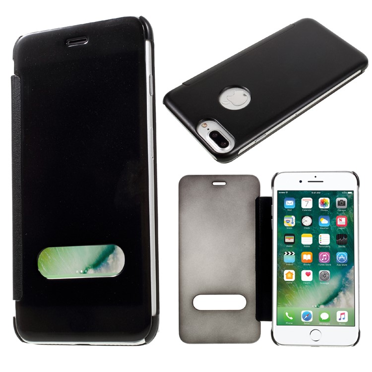 Translucent View Window Plastic Flip Case for iPhone 7 Plus - Black-1