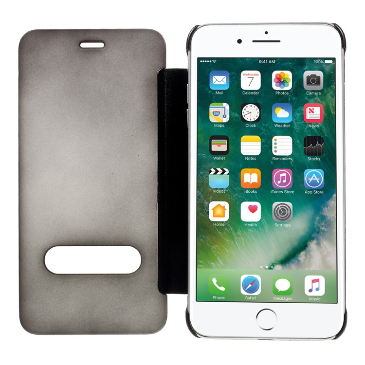 Translucent View Window Plastic Flip Case for iPhone 7 Plus - Black-5