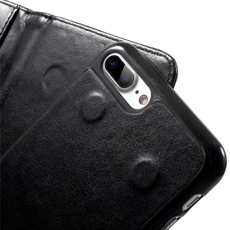 Smooth Leather Wallet Cover + Magnetic TPU Back Case for iPhone 7 Plus - Black-10