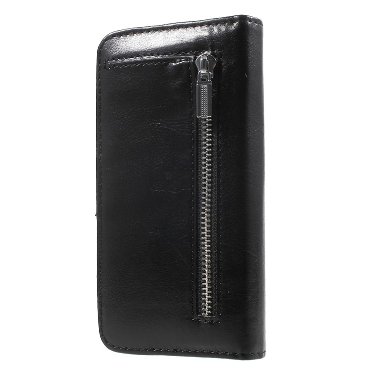 Smooth Leather Wallet Cover + Magnetic TPU Back Case for iPhone 7 Plus - Black-2