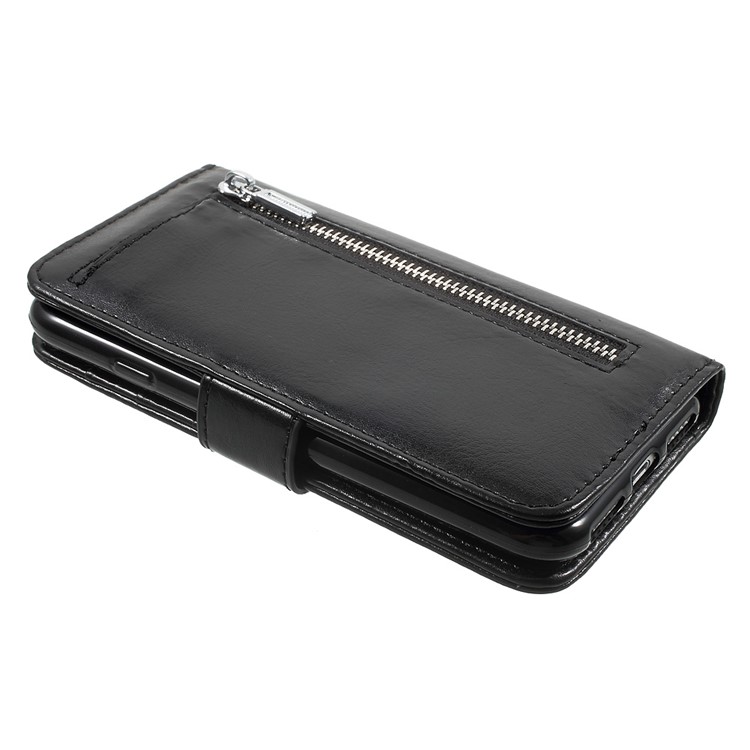 Smooth Leather Wallet Cover + Magnetic TPU Back Case for iPhone 7 Plus - Black-3