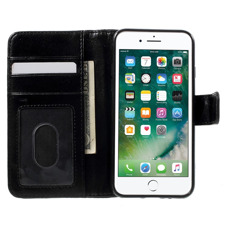 Smooth Leather Wallet Cover + Magnetic TPU Back Case for iPhone 7 Plus - Black-5