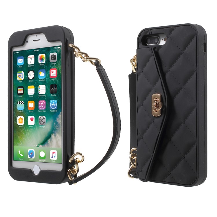 Grid Pattern Handbag Style Silicone Case for iPhone 7 Plus 5.5 inch - Black-2