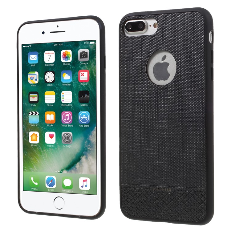 KAIYUE for iPhone 7 Plus Cloth Texture Leather Coated TPU Cover - Black-1