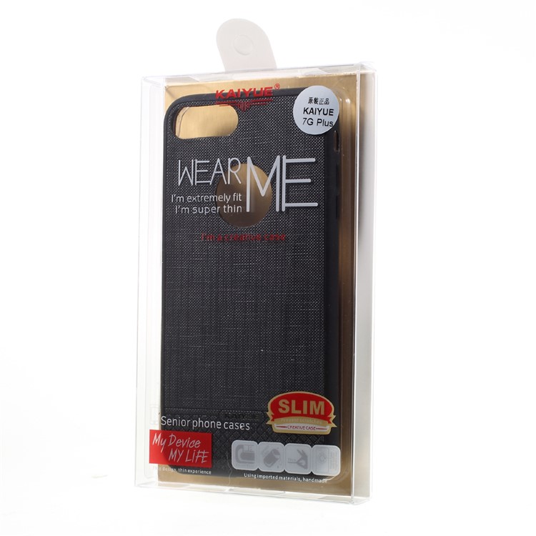KAIYUE for iPhone 7 Plus Cloth Texture Leather Coated TPU Cover - Black-7