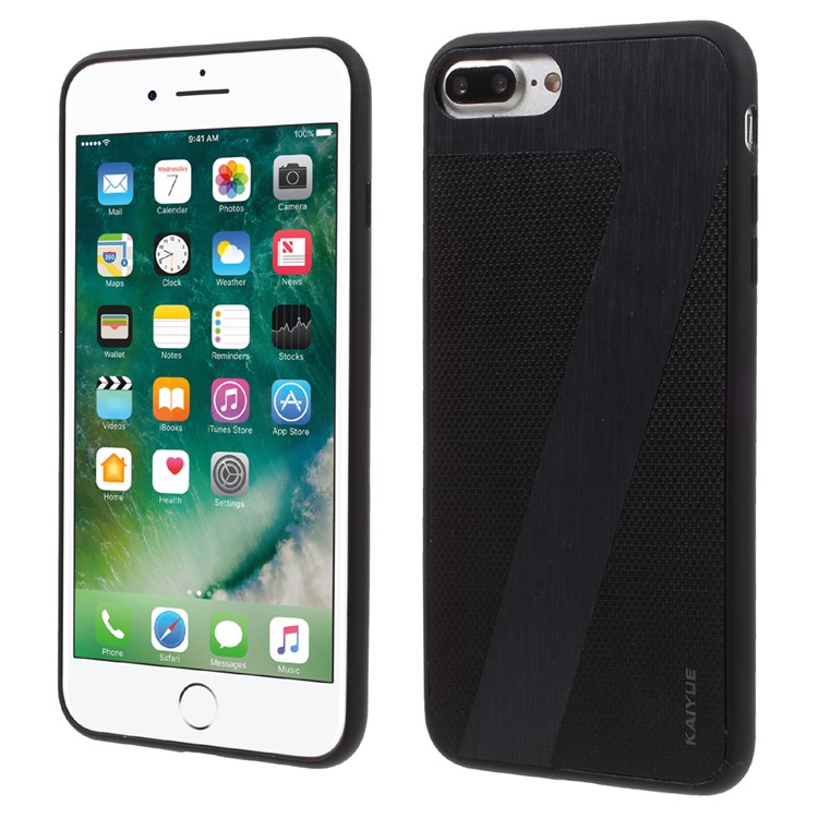 KAIYUE Number 7 Pattern Leather Coated Flexible TPU Back Case for iPhone 7 Plus - Black-1