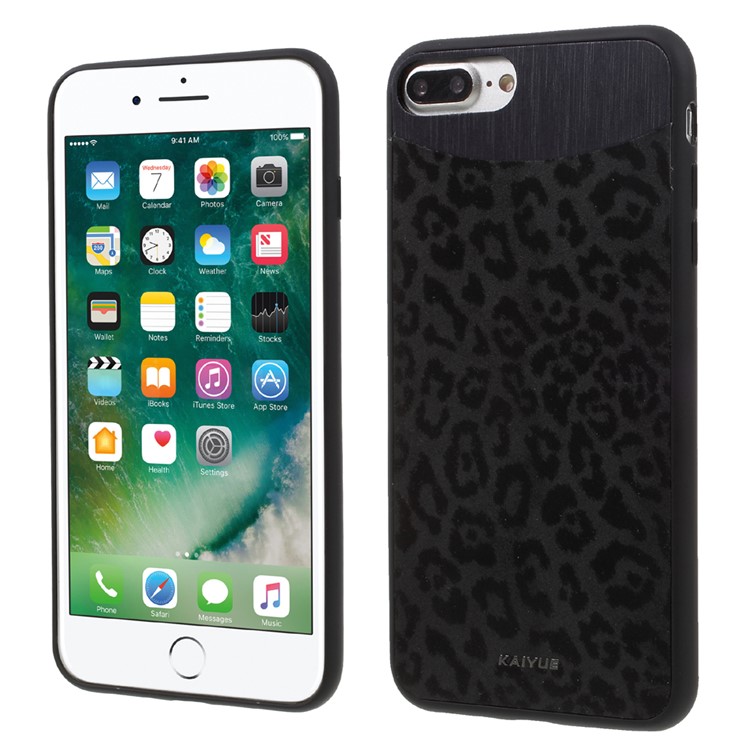 KAIYUE Leopard Texture Leather Coated TPU Case for iPhone 7 Plus - Black-1