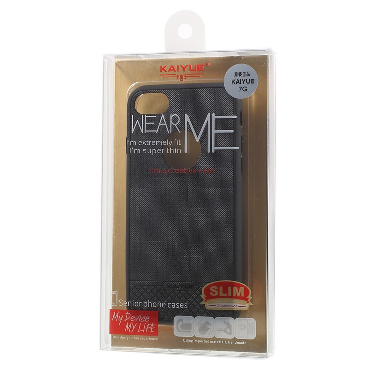 KAIYUE Cloth Texture Leather Coated Flexible TPU Back Case for iPhone 7 - Black-7