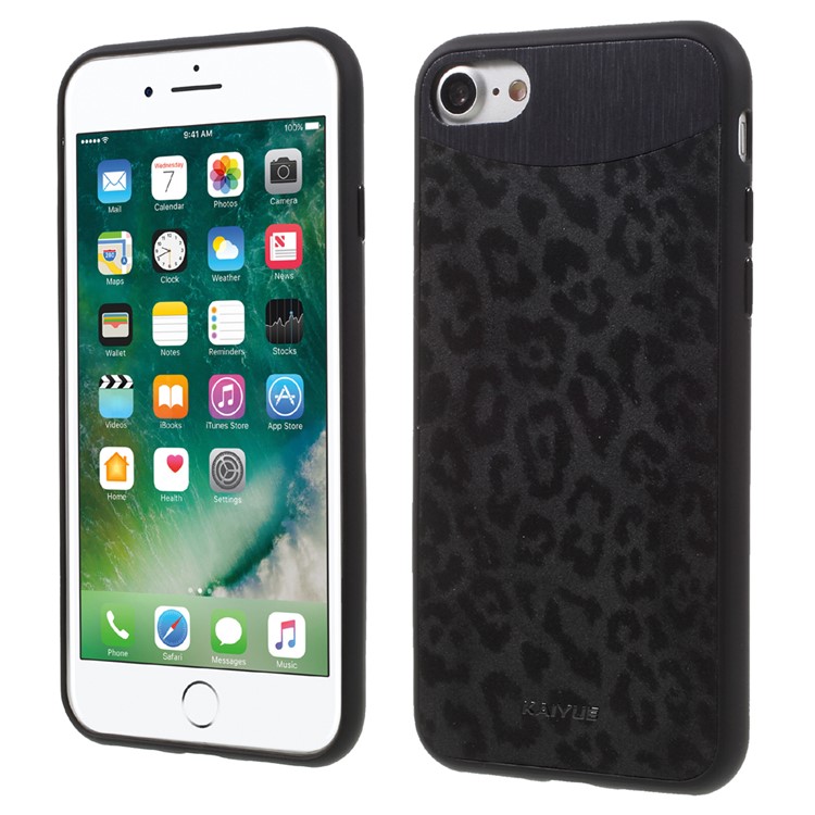 KAIYUE Leopard Texture Leather Coated TPU Case for iPhone 7 4.7 inch - Black-1