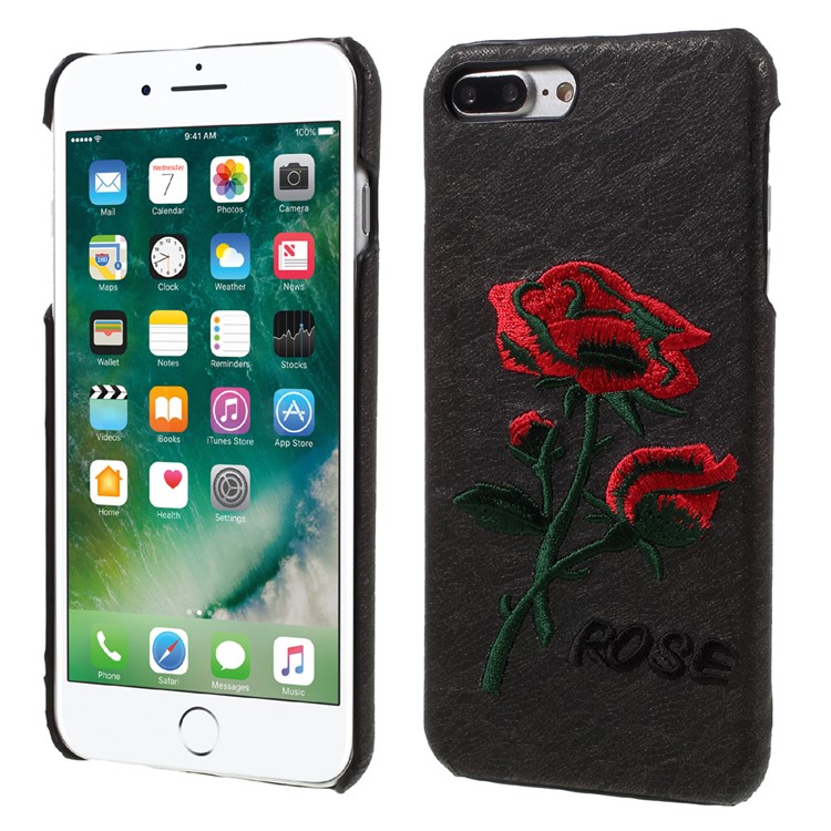 3D Embroidery Rose Leather Coated Hard Case for iPhone 7 Plus - Black-1