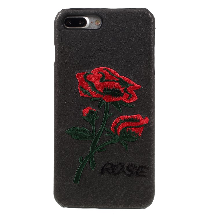 3D Embroidery Rose Leather Coated Hard Case for iPhone 7 Plus - Black-2