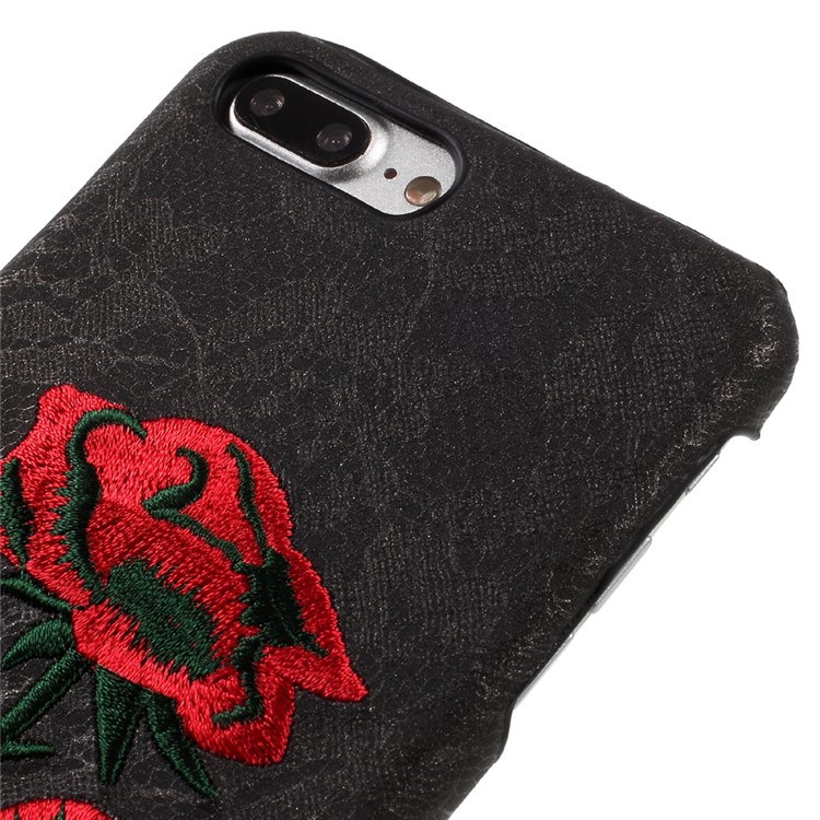 3D Embroidery Rose Leather Coated Hard Case for iPhone 7 Plus - Black-3