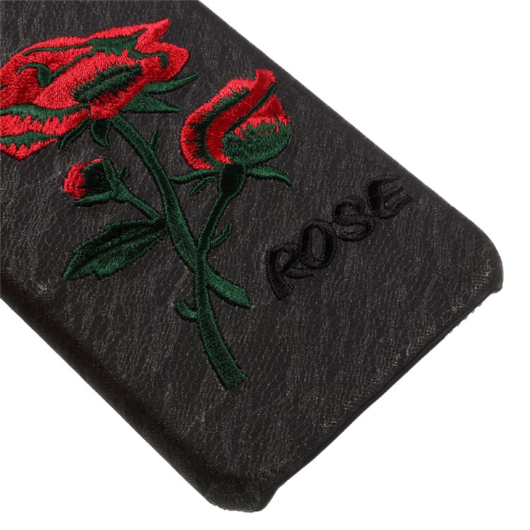 3D Embroidery Rose Leather Coated Hard Case for iPhone 7 Plus - Black-4