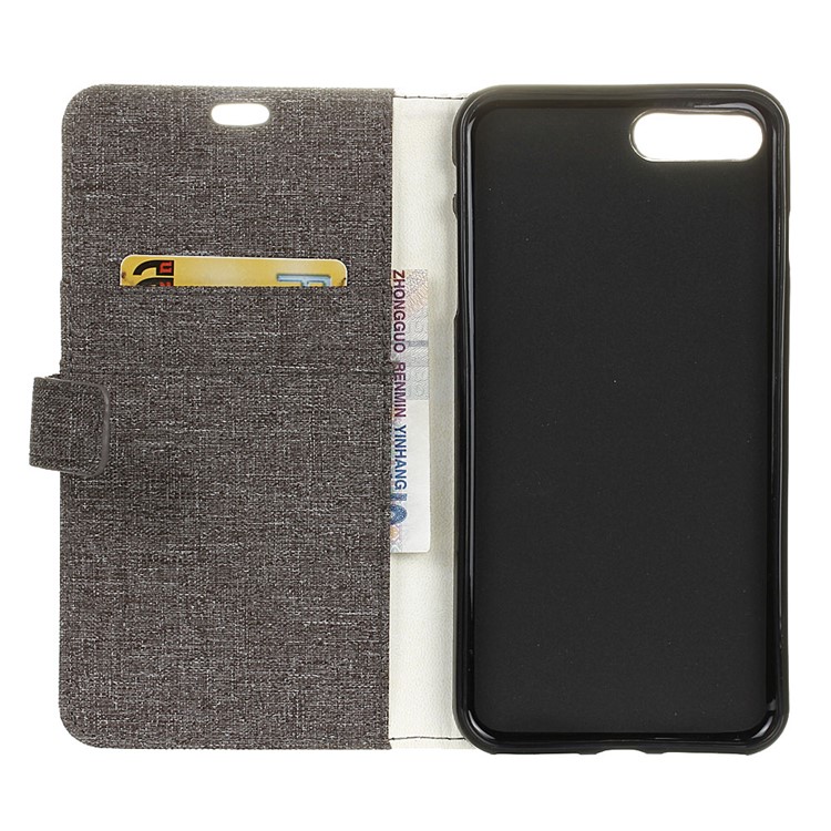 Cloth Texture Leather Wallet Stand Case for iPhone 7 Plus - Brown-4