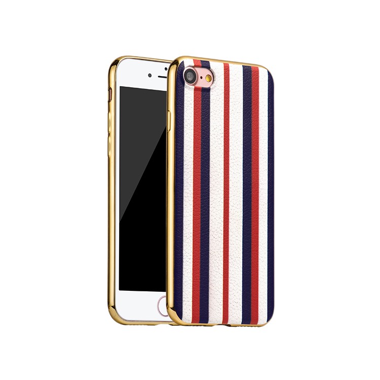 HOCO Glint Series Stripe Style Leather Coated TPU Case for iPhone 7 Plus - Dark Blue / Red-1