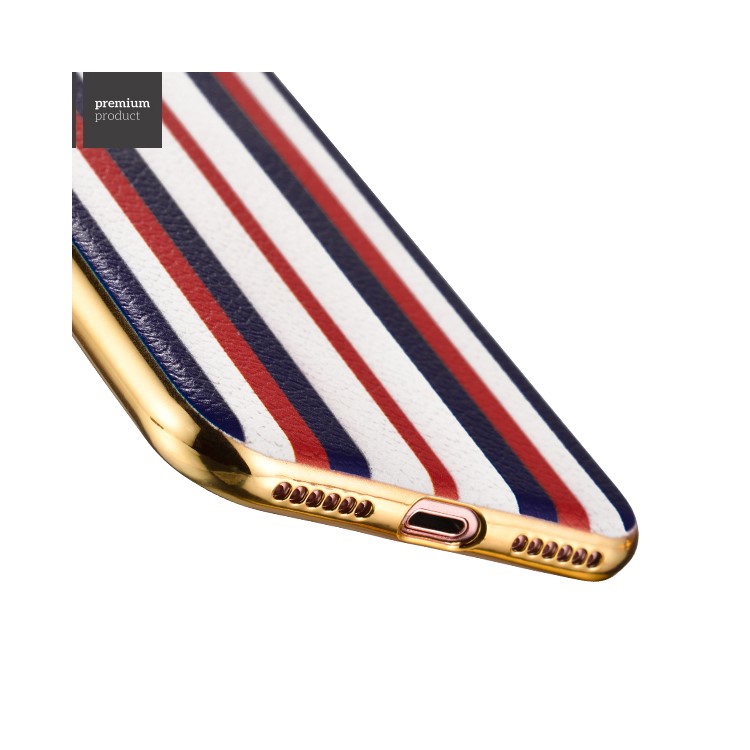 HOCO Glint Series Stripe Style Leather Coated TPU Case for iPhone 7 Plus - Dark Blue / Red-3